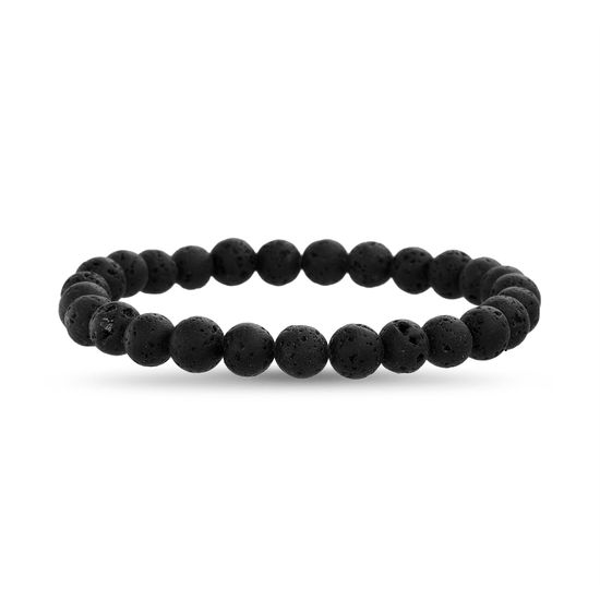 Picture of Silver-Tone Stainless Steel Black Stone Beaded Stretch Bracelet