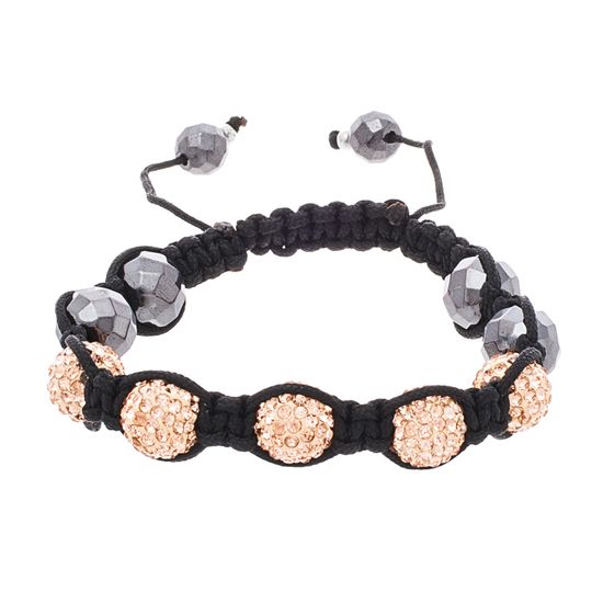 Picture of Black-Tone Stainless Steel Topaz Cubic Zirconia Balls Facet Hematite Beads Adjustable Slider Bracelet