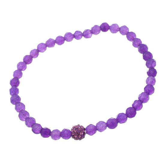 Imagen de Sterling Silver Purple Cubic Zirconia Amethyst Beaded Stretch Bracelet