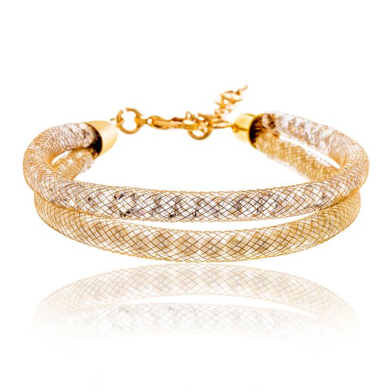 Picture of Gold-Tone Alloy Crystal Twisted Design Double Stranded Mesh Chain Bracelet