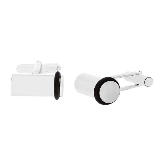Picture of Stainless Steel Cylinder with Black Rubber Cufflinks