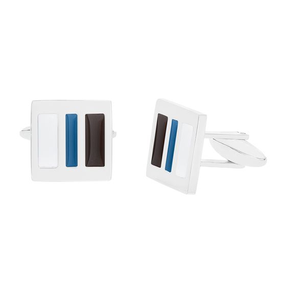 Picture of Men's Silver-Tone Stainless Steel Blue Enamel Square Cuff Links