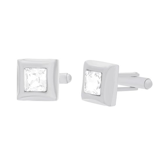 Imagen de Silver-Tone Stainless Steel Cubic Zirconia Square Cuff Links