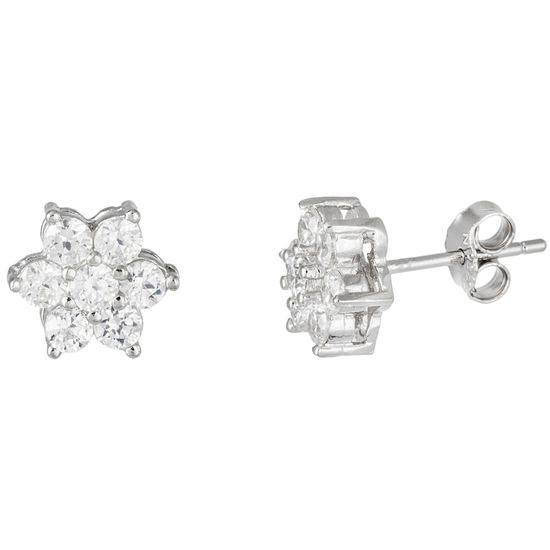 Imagen de Sterling Silver Cubic Zirconia Flower Stud Earrings