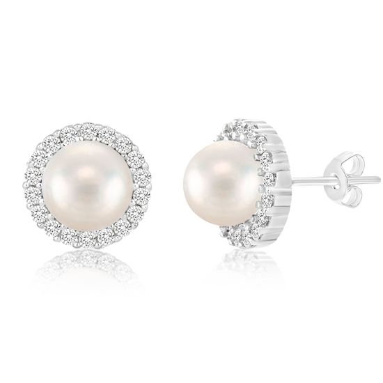 Picture of Sterling Silver Cubic Zirconia and Pearl Stud Earring