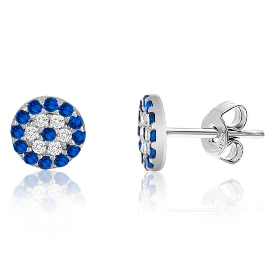 Picture of Sterling Silver Cubic Zirconia Evil Eye Post Earrings