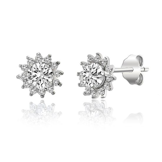 Imagen de Sterling Silver CZ Flower Design Post Earring