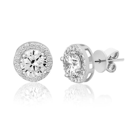 Picture of Sterling Silver  Round Cubic Zirconia Halo Post Earrings