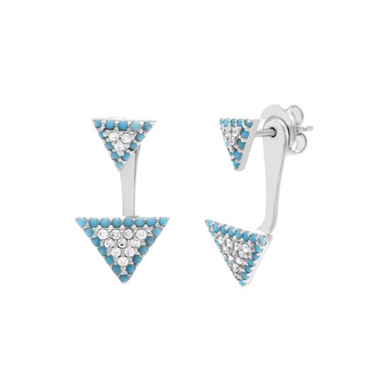 Picture of Sterling Silver Turquoise Cubic Zirconia Triangle Earrings