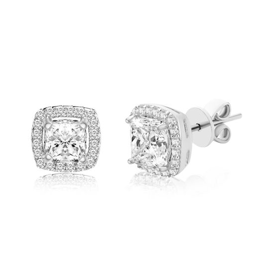 Picture of Sterling Silver Square Halo Cubic Zirconia Post Earring