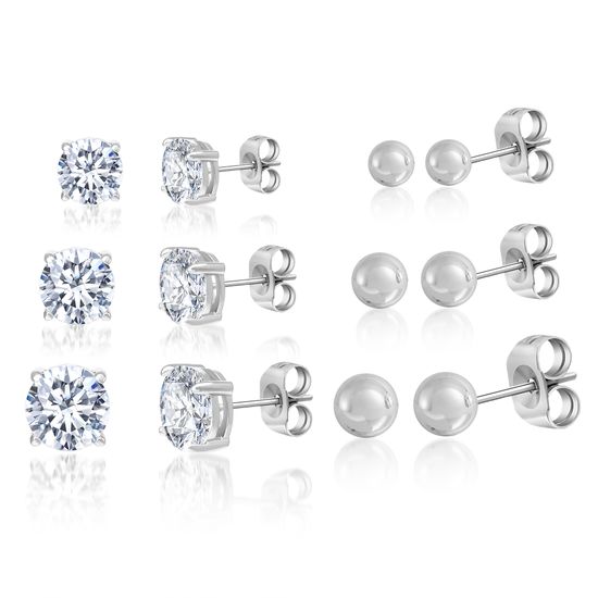 Picture of Sterling Silver 6-Pair Cubic Zirconia Ball Stud Earring Set