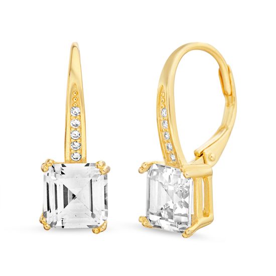 Picture of Square Emerald Cut Cubic Zirconia Lever Back Earrings in Yellow Gold over Sterling Silver