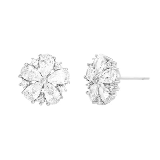 Imagen de Sterling Silver Cubic Zirconia Flower Design Earrings