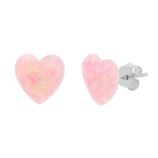 Imagen de Sterling Silver Pink Opal Heart Post Earring