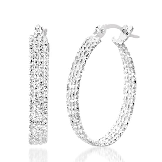 Picture of Sterling Silver 4 Row Textured Oval Hoop Hinge Earring