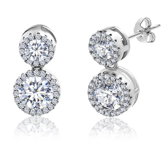 Picture of Sterling Silver Cubic Zirconia Double Halo Post Earring