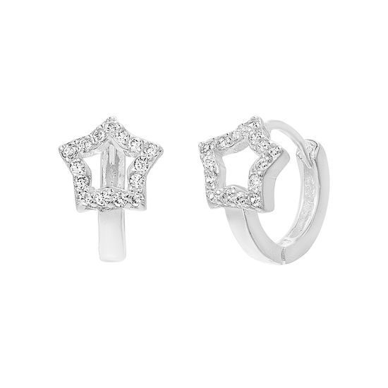 Imagen de Sterling Silver Cubic Zirconia Open Star Design Huggie Earring