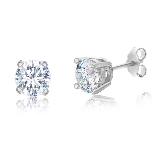 Picture of Sterling Silver Round 7mm Cubic Zirconia Post Earrings