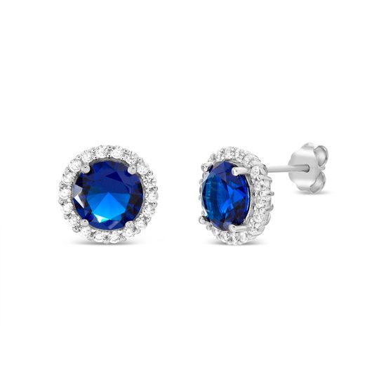 Picture of Sterling Silver Blue/Clear Cubic Zirconia Post Earring