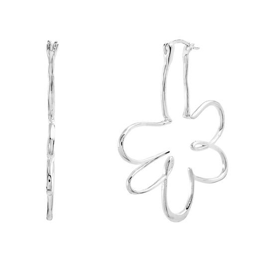 Imagen de Sterling Silver Polished Flower Hoop Earring