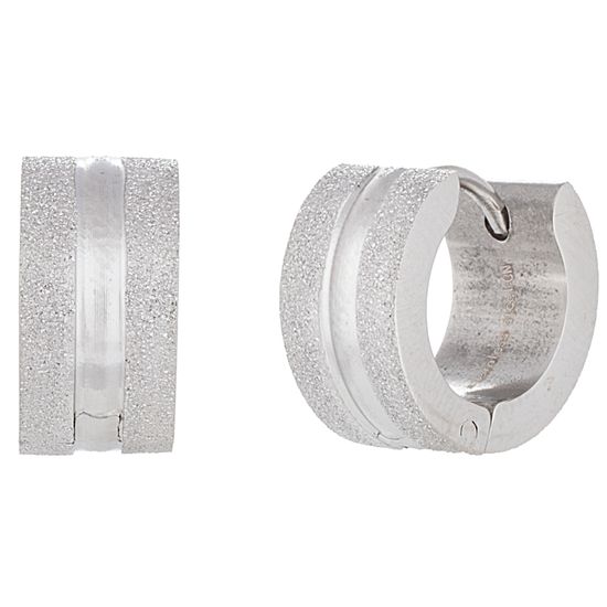 Picture of Silver-Tone Stainless Steel 14mm Polished Sandblast Huggie Earrings