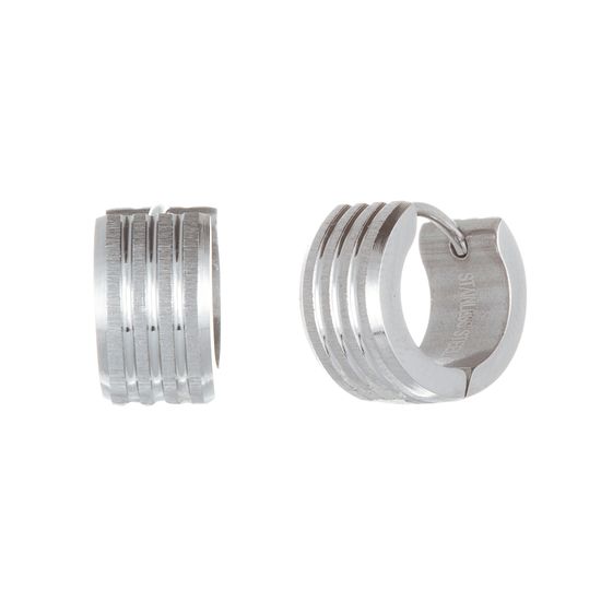 Picture of Silver-Tone Stainless Steel 4 Row Ribbed Huggie Earring