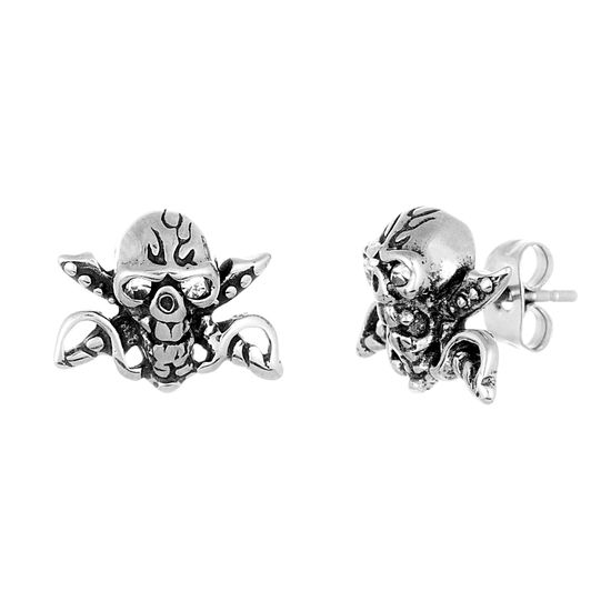 Imagen de Stainless Steel Oxidized Cubic Zirconia Cross And Skull Post Earrings