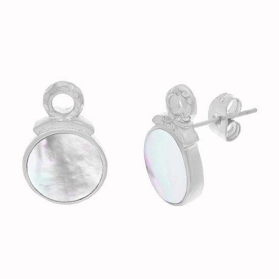 Picture of Silver-Tone Stainless Steel Flat Freshwater Pearl Disc Post Earring