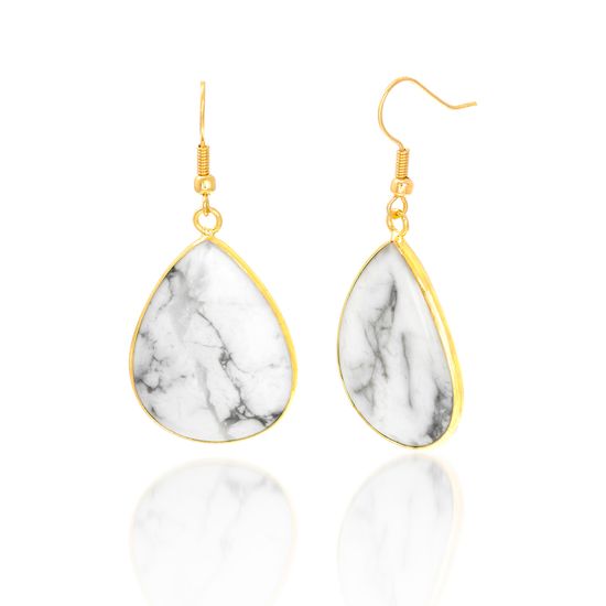 Imagen de Alloy White And Grey Marble Tear Drop French Wire Earring