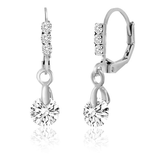 Picture of Silver-Tone Alloy Cubic Zirconia Dangling Lever Back Earring