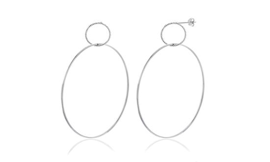 Picture of Silver-Tone Alloy Beaded/Polished Interlocked Rings Post Earring