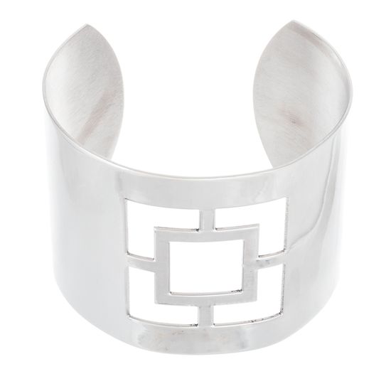 Picture of Silver-Tone Stainless Steel Square Cutout Wide Cuff Bangle