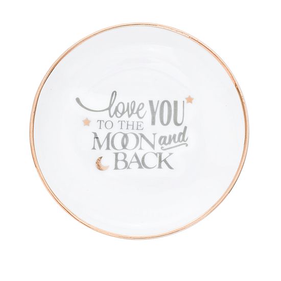Imagen de WHITE CERAMIC LOVE YOU TO THE MOON AND BACK GOLD/SILVER ENAMEL TRINKET TRAY