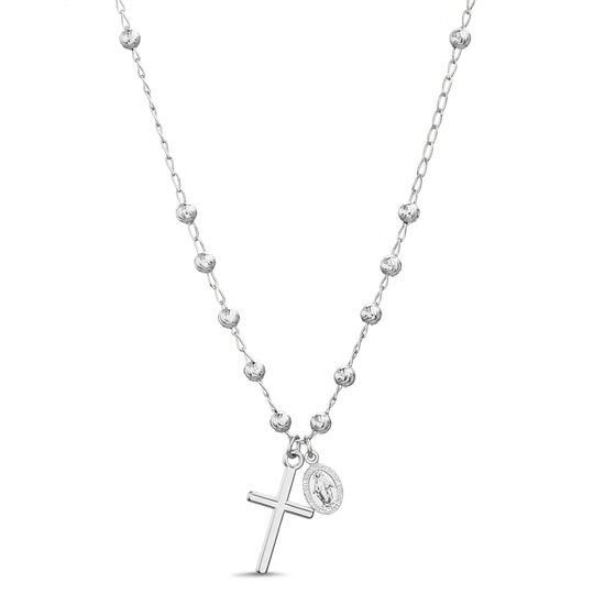 Imagen de Sterling Silver Beaded Virgin Mary & Cross Charm 18 Necklace