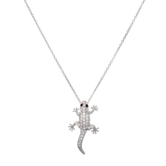 Imagen de Sterling Silver Cubic Zirconia Cable Chain with Lizard Pendant Necklace