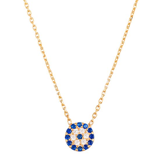 Imagen de Sterling Silver Cubic Zirconia Clear/Blue Small Evil Eye Disk Pendant Cable Chain Necklace