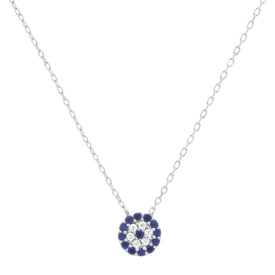Imagen de Sterling Silver Blue and White Cubic Zirconia Evil Eye 15 Necklace
