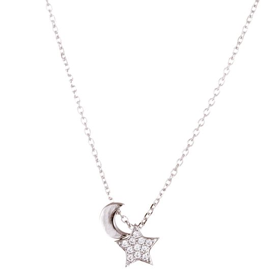 Picture of Sterling Silver Crescent Moon and Star Necklace