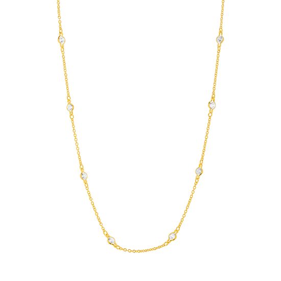 Picture of Cubic Zirconia Station Chain Necklace in Yellow Gold over Sterling Silver 36