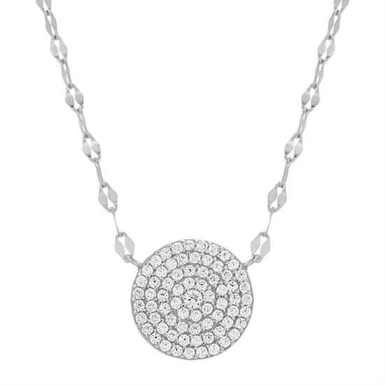 Imagen de Sterling Silver Cubic Zirconia Station Round Disc Pendant Sparkle Chain Necklace