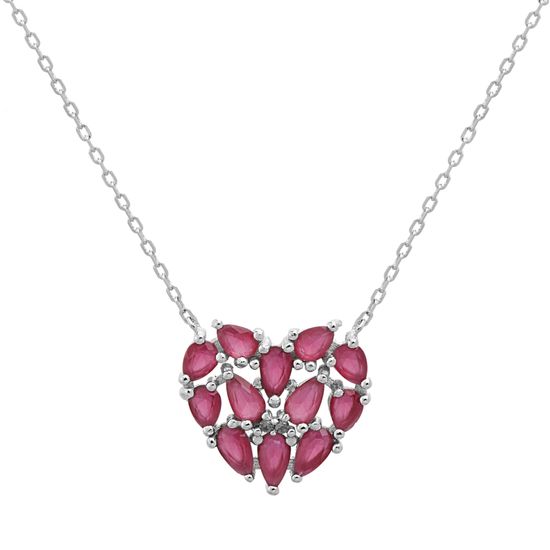 Imagen de STERLING SILVER RUBY HEART STATION 18 CABLE CHAIN NECKLACE