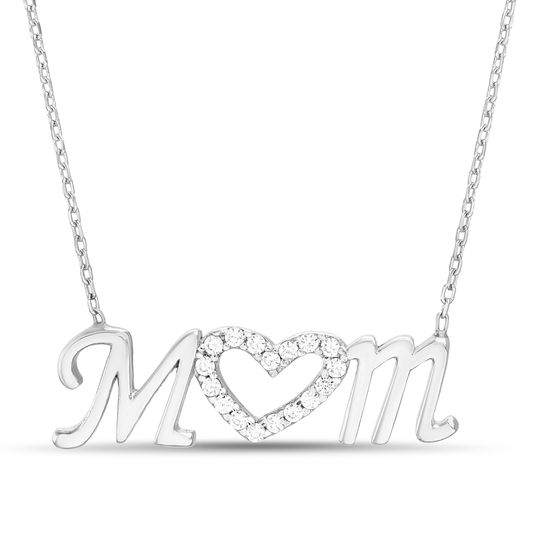 Picture of STAINLESS STEEL RHODIUM CZ MOM HEART NECKLACE