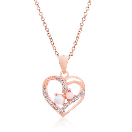 Imagen de Sterling Silver White Opal With CZ Heart Forever Together Pendant On Cable Chain Necklace