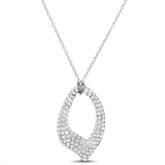 Imagen de Sterling Silver Open Leaf Crystal Necklace