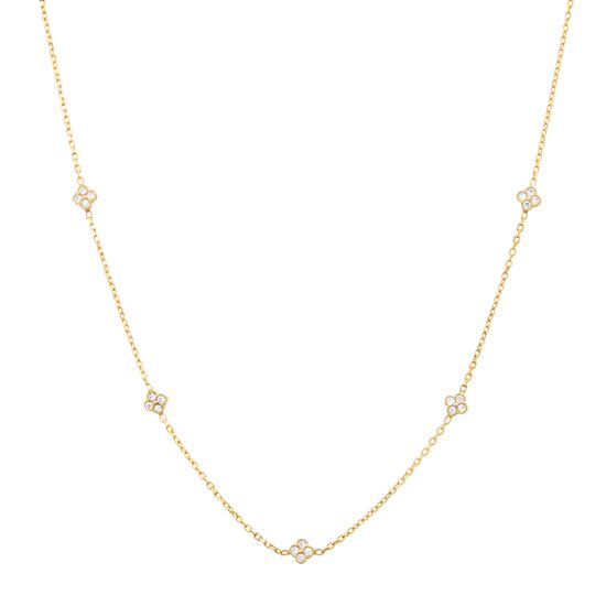 Picture of STERLING SILVER GOLD CZ CLOVER STATION 24 CABLE CHAIN NECKLACE