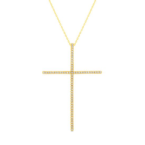 Picture of Sterling Silver CZ Cross Cable Chain Necklace