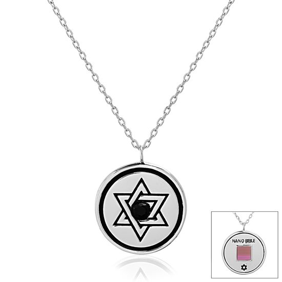 Imagen de Two-Tone Brass Star of David Round Disc Old Testament Nano My Bible Cable Chain Necklace