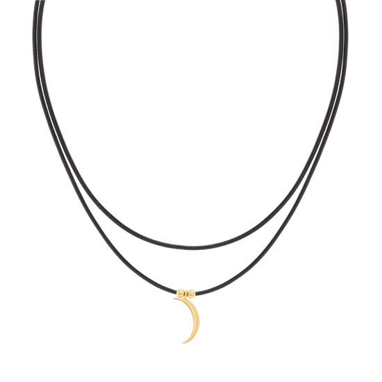 Imagen de Sterling Silver Crescent Wrap Black Leather Necklace