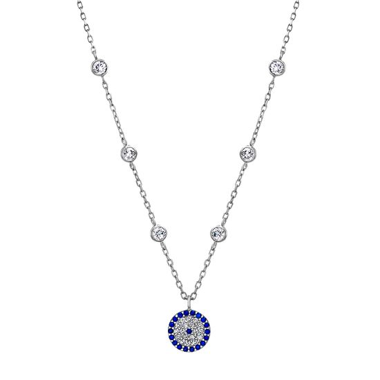 Imagen de Two-Tone Sterling Silver Pave Cubic Zirconia Disc & Bezel Stations Cable Chain Necklace