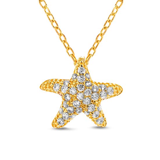 Picture of Gold-Tone Brass Cubic Zirconia Starfish Pendant Cable Chain Necklace